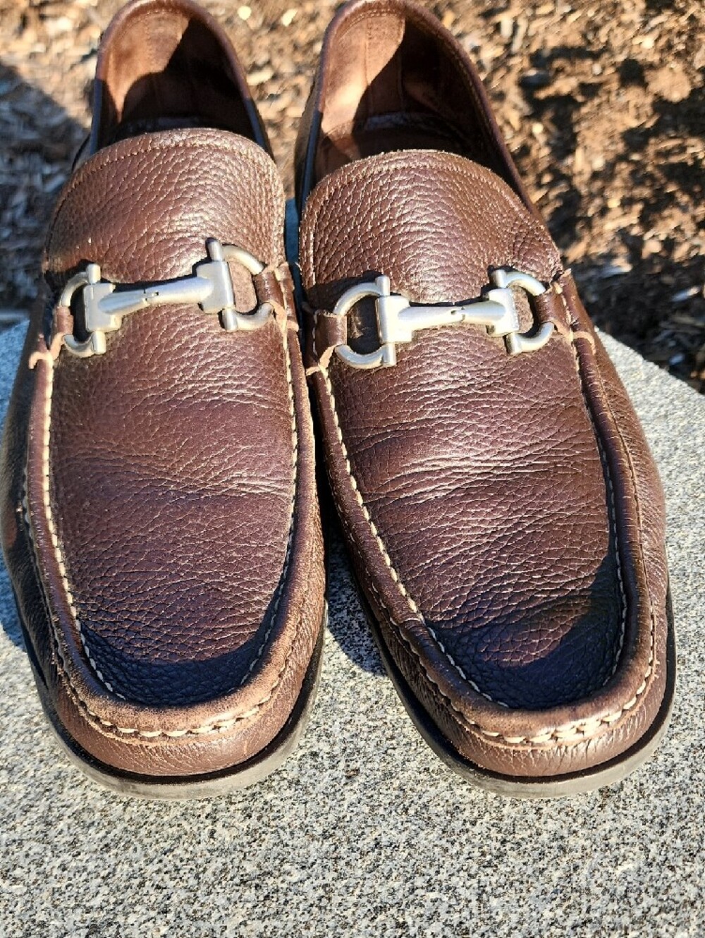 Salvatore Ferragamo Brown Leather Loafers Gancini Size 11 - Picture 7 of 16